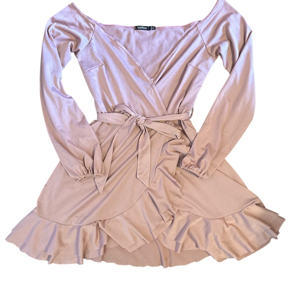 Boohoo Long Sleeve Pink Ruffle Dress, Size: 10